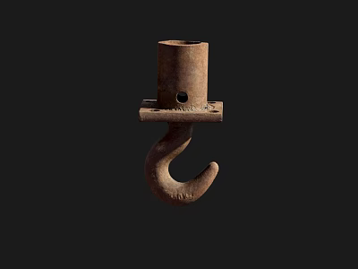 Rusty Metal Hardware Tool Hook With Base For Industrial Hanging Applications 3d model
