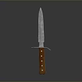 Sharp Metal Blade Knife With Brown Wooden Handle And Rivets