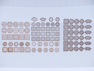Traditional Carved Lattice Window Designs Featuring Various Decorative Patterns And Shapes 3d model