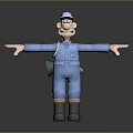 Cartoon Style Game Movie Character In Blue Uniform With Green Backpack And Outstretched Arms