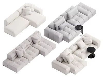 Modern Light Colored Sectional Sofa With Cushions And Small Round Table 3d model