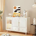 White Modern Entryway Cabinet Sideboard With Glass Door Drawers And Decorative Items