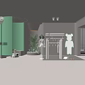 Modern Minimalist Clothing Store Interior With Green Walls Clothing Rack And Teddy Bear Decor