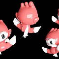 Cute Pink Doll With Big Eyes Smiling Face Small Horns And White Hands Feet