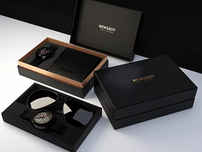 Kenneth Cole Accessory Decor Set With Open And Closed Black Boxes Watches And Glasses 3d model