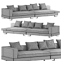 Modern Multi Seater Sofa with Light Beige Upholstery and Plush Checkered Solid Color Pillows 3d model
