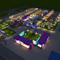 Illuminated Night Commercial Street With Outdoor Market Colorful Stalls And Dining Areas