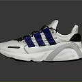 White Mesh Sports Sneakers With Blue Stripes And Black Toe Caps