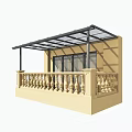 Modern Outdoor Balcony Canopy with Transparent Roof and Railing Design