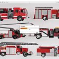 Different Red Fire Truck Models Showcasing Various Rescue Features And Designs 3d model