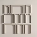 Geometric Decorative Shapes Arranged On Light Colored Wall In Three Rows 3d model