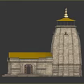Traditional Temple Architecture With Yellow Roof Stone Walls And Golden Spire