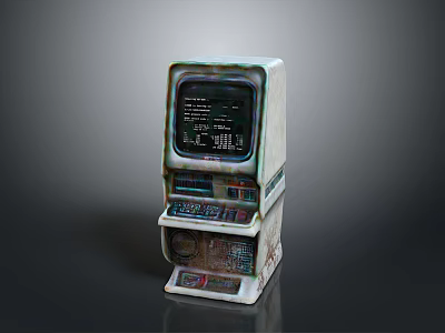 Old Vintage Arcade Machine With Retro Screen Buttons And Coin Slot On Dark Background 3d model