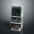 Old Vintage Arcade Machine With Retro Screen Buttons And Coin Slot On Dark Background