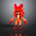Fantasy Creature Character With Red Fluffy Fur Horns And Blue Eyes