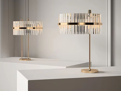 Modern Table Lamp With Glass Crystal Strips And Gold Metal Base Design 3d model