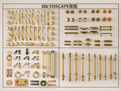 3D Enscape Commonly Used Various Golden Handles for Furniture Cabinet Drawer 3d model