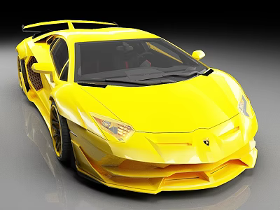 Yellow Supercar With Aerodynamic Design Black Windows Alloy Wheels And Front Headlights 3d model