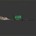 Green Toy Truck On Dirt Terrain Model With Rocky Elements And Black Object