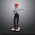 3D Character Model with Red Hair White Shirt Dark Pants Checkerboard Base Red Edge