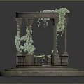 Round Stone Architectural Structure With Decorative Columns Green Vines Steps And Bench 3d model