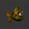 Cartoon Aquatic Animal Fish with Green Orange Scaled Body and Large Round Eyes