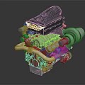 Precision Engineered Automotive Engine Components With Red Casing Silver Turbocharger And Metal Tubing