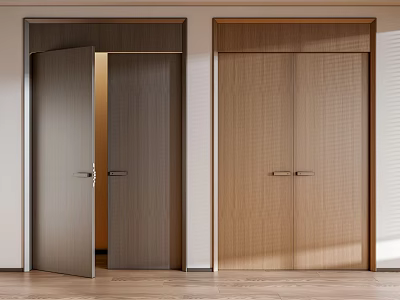 Modern Wooden Double Doors With Dark And Light Tones Open Closed Interior Design 3d model