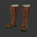 Stylish Red Long Boots With White Cuffs Lace Up Design And Black Soles
