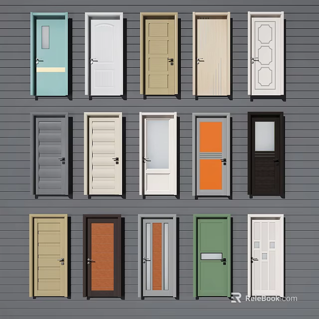 Various Colored Hinged Doors With Different Styles For Home Interior Design 3d model 