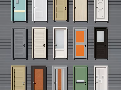 Various Colored Hinged Doors With Different Styles For Home Interior Design 3d model