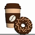 Delicious Chocolate Donut With Glaze And Brown Coffee Cup With Bean Logo