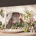 Enchanting Wedding Scene With White Winged Unicorn And Floral Decorations Arch Backdrop