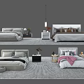 Modern Double Bed Interior Designs With Bedding Nightstands And Pendant Lights 3d model