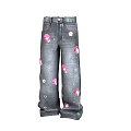 Gray Jeans With Pink Flowers And Dot Patterns Cute Casual Style For Daily Wear