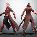 Futuristic Character 3D Model With Long Coat Red Accents Black Boots And Armor Details