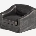 Modern Dark Gray Leather Single Sofa With Rounded Stitched Armrest Design 3d model