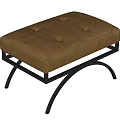 Tufted Brown Leather Sofa Stool With Black Metal Curved Legs