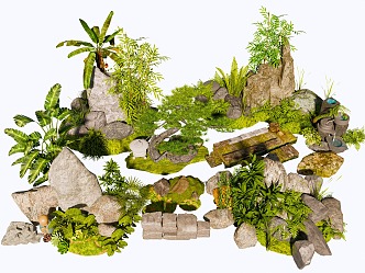 Landscape rockery plant combination stone 3d model