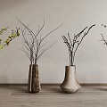 Minimalist Decorative Vases With Yellow Flowers Pink Blossoms And Branches On Wooden Floor