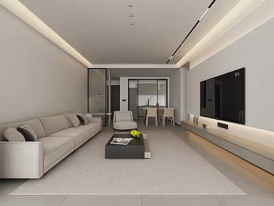 Modern Living and Dining Room Interior With Open Layout Sofa Coffee Table And TV Wall 3d model
