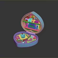 Open Blue Pink Shell Shaped Box With Miniature Furniture Interior Setup