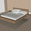 Modern Double Bed with Wooden Headboard White Sheets LED Lighting Nightstand and Table Lamp