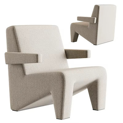 Beige Fabric Single Sofa For Living Room With Modern Minimalist Design Clean Lines And Armrests 3d model
