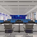 Professional Monitoring Room Command Center With Multiple Screens And Control Consoles