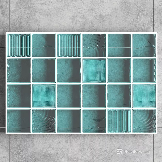 Decorative Teal Wall Surface With Square Tiles And Various Textures 3d model 