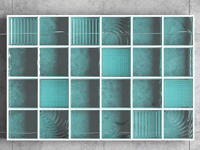Decorative Teal Wall Surface With Square Tiles And Various Textures 3d model