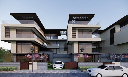 Modern Townhouse Mountain New Asian Shaped Level Villa 3d model