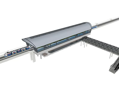 Modern Tram System Design with Covered Elevated Platform and Extended Track Structure 3d model