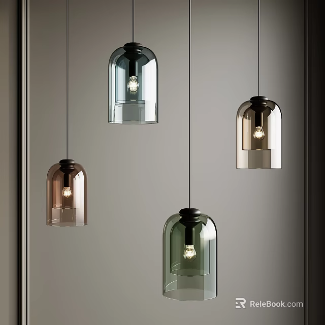 Modern Bell Shaped Glass Pendant Lights in Various Colors for Interior Design 3d model 